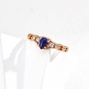 ✨ Artisan Original Design Vintage Lapis Lazuli & Crystal Teardrop Ring | S925